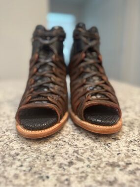 NEW FREEBIRD WAZEE Black and RED SNAKE Lace-Up Peep-Toe Sandals